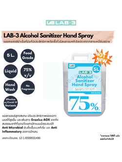 LAB-3 Alcohol Sanitizer Hand Spray 75 % v/v (Food Grade) 5L.
