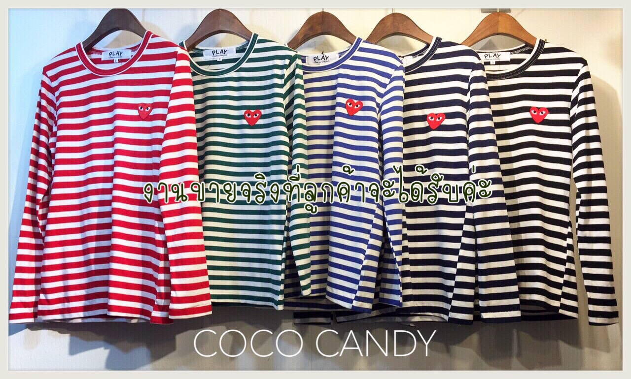 PLAY COMME des GARCONS Stripe Longsleeves T-Shirt เสื้อยืดแขนยาวลายขวางแบรนด์ดัง PLAY COMME des GARCONS เนื้อผ้ายืดนุ่มมืองานTop MIRROR งานเย็บเนี้ยบ คัตติ้งทุกจุดเป๊ะ