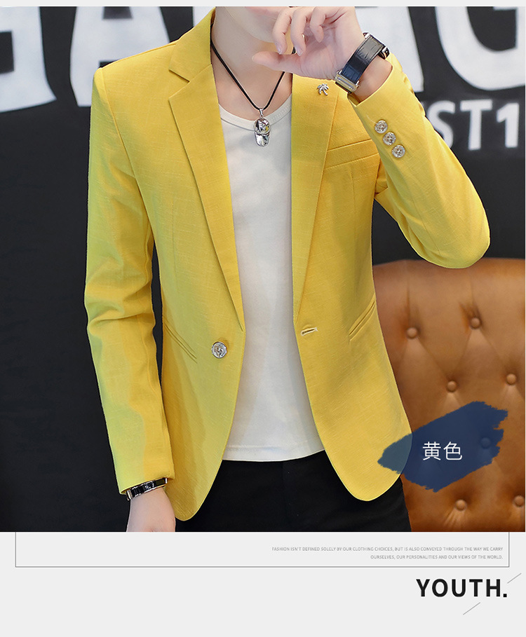พร้อมส่ง เสื้อสูท สีเหลือง แขนยาว คอปก สูทแฟชั่นผู้ชาย สูทลำลอง