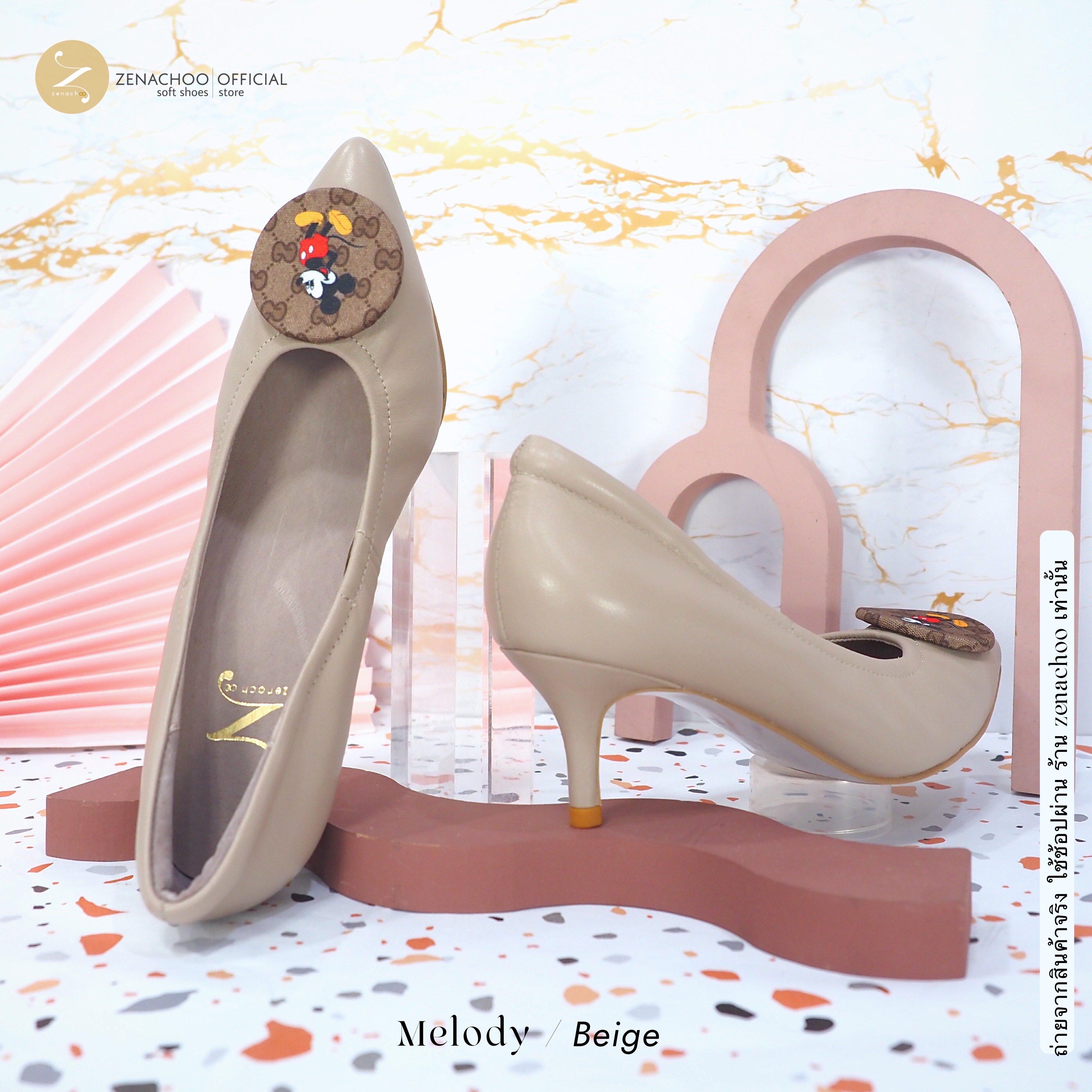 ทรงปกติ สินค้าลดราคา ไม่รับเปลี่ยน-คืน ทุกกรณึ หนังแกะนิ่ม Zenachoo Melody สูง 2 นิ้ว รองเท้าหนังแกะแท้ หัวแหลมหน้ากว้าง