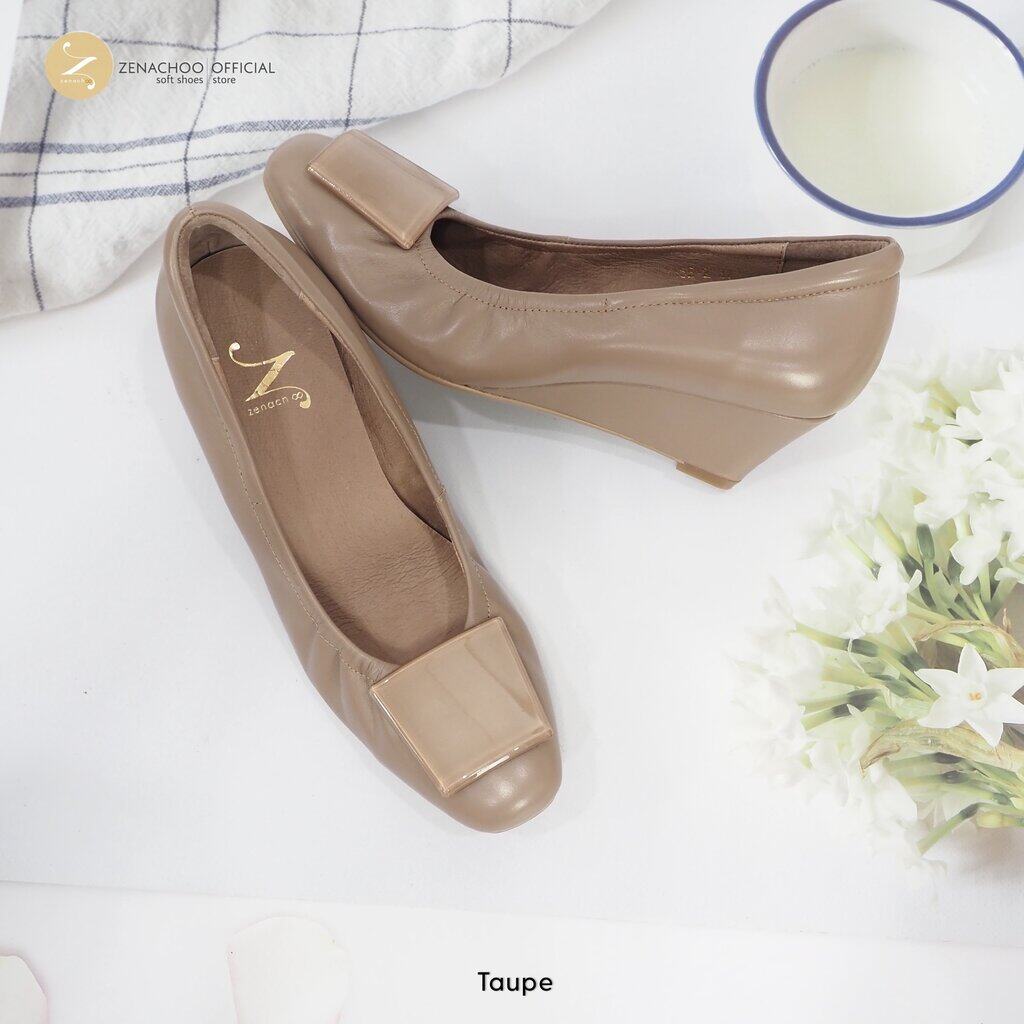 ทรงปกติ เปลี่ยนไซส์ได้-ไม่รับคืน Zenachoo รุ่น Linya สูง 2 นิ้ว รองเท้าหนังแกะแท้ ส้นเตารีด ทรงสวยนิ่มสบาย