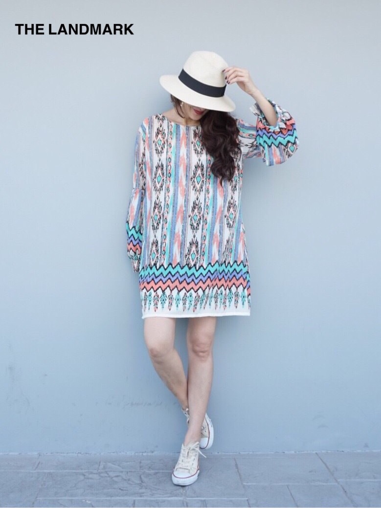 เดรสสไตล์โบฮีเมียน ลายสวย สีสันสดใส ผ้าสปันญี่ปุ่นเนื้อนิ่มบางใส่สบาย