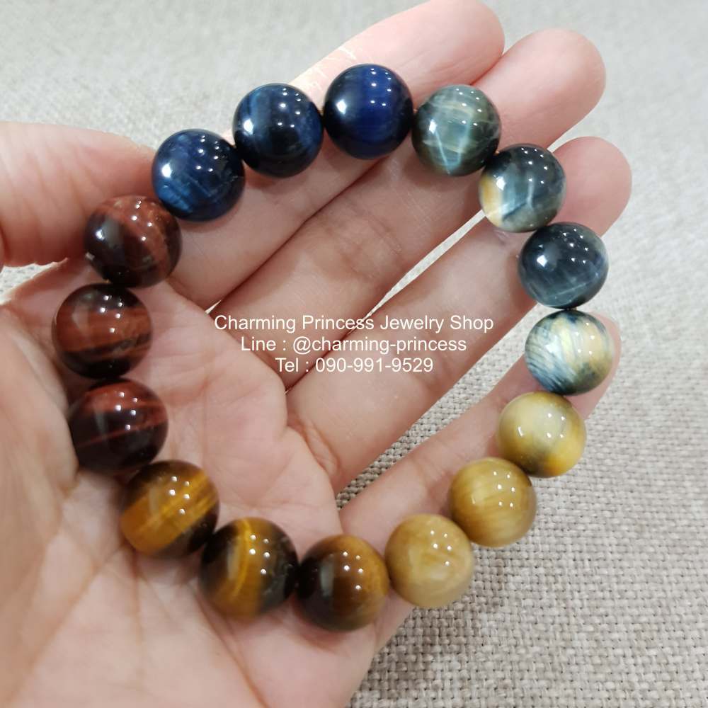 5 พยัคฆราช Tiger Eye Multi Colors หินตาเสือครบทุกสี 12 มม แก้ปีชง พลิกฟื้นดวงชะตา แคล้วคลาดปลอดภัย หินแก้ปีชง