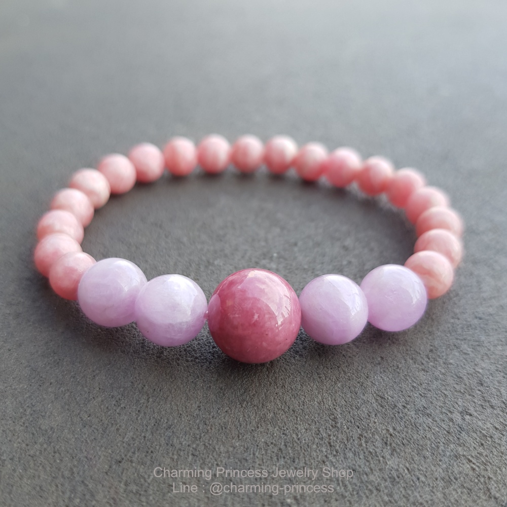 Rhodonite Kunzite and Rhodocrosite โรโดไนต์ 12 มม คุนไซต์ หรือ คันไซต์ 10 มม โรโดรโครไซต์ 8 มม