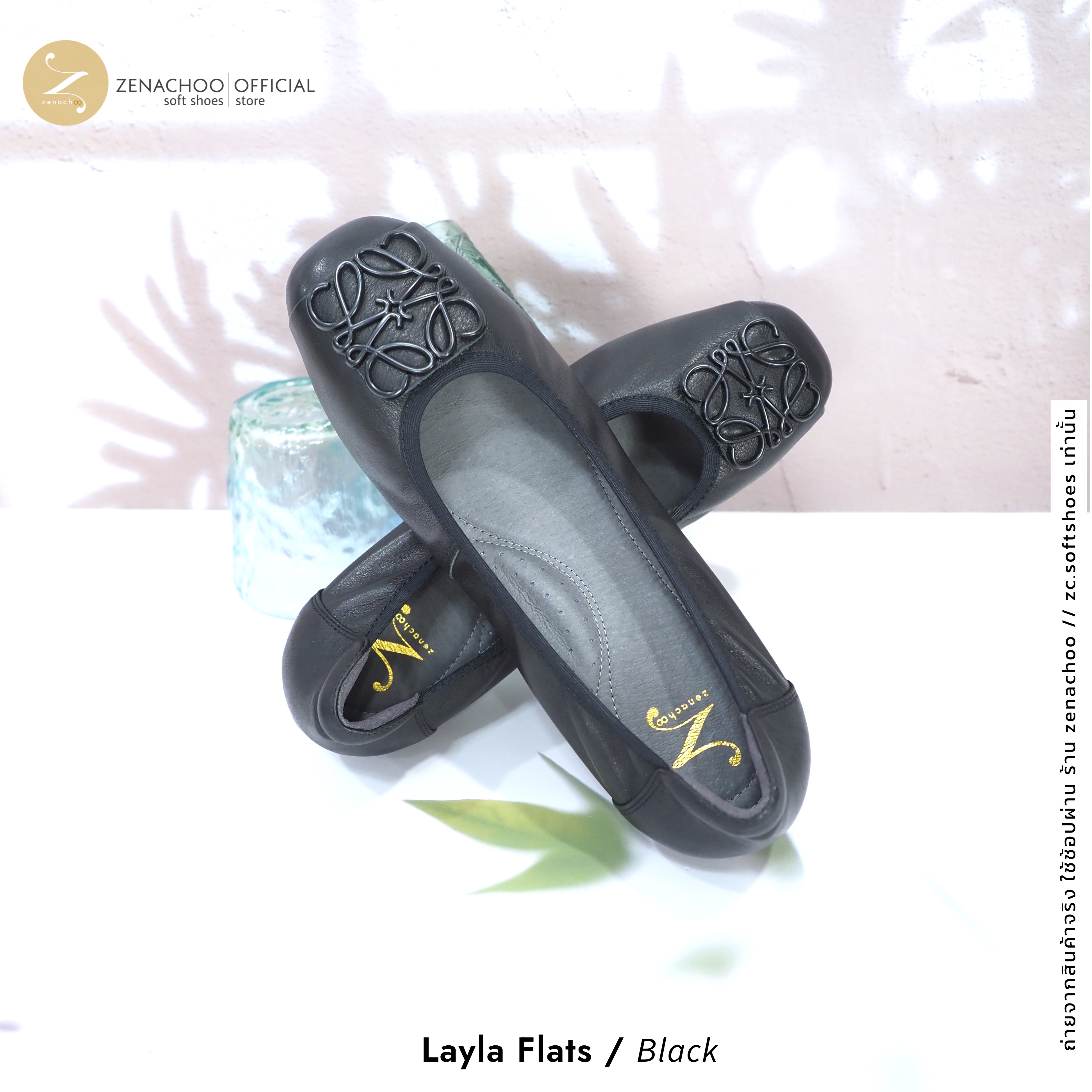 ทรงปกติ:เปลี่ยนไซส์ได้-ไม่รับคืน Zenachoo รุ่น Layla Flats สูง 1นิ้ว รองเท้าหนังแกะแท้ หนังนิ่ม พื้นนุ่ม