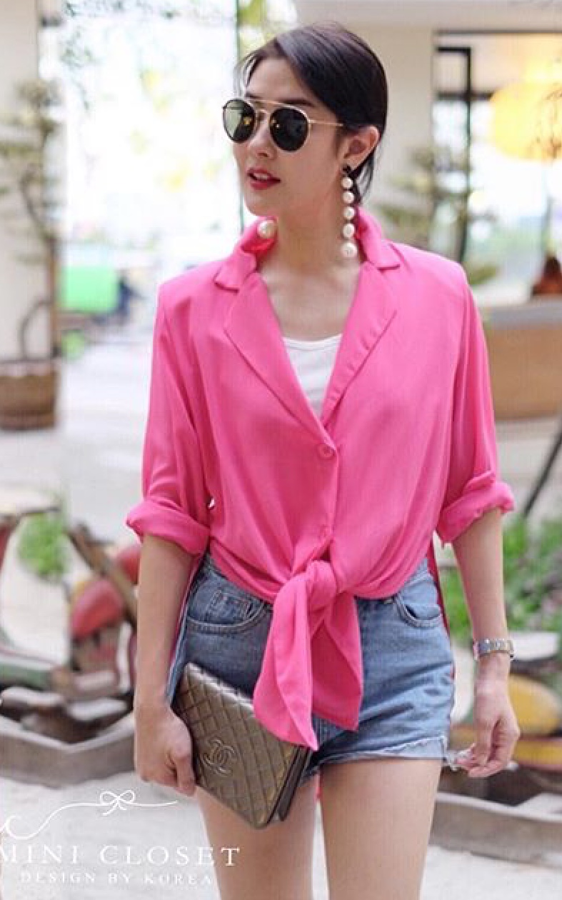 เสื้อเชิ้ตสีชมพูจี๊ดจ๊าด รับsummer