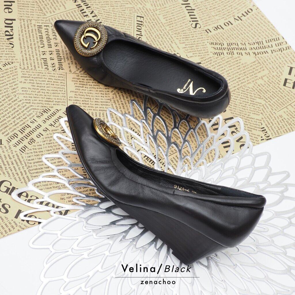 ทรงปกติ เปลี่ยนไซส์ได้-ไม่รับคืน Zenachoo รุ่น Velina ส้นเตารีดสูง 2 นิ้ว หัวแหลม หนังแกะนิ่มทั้งคู่