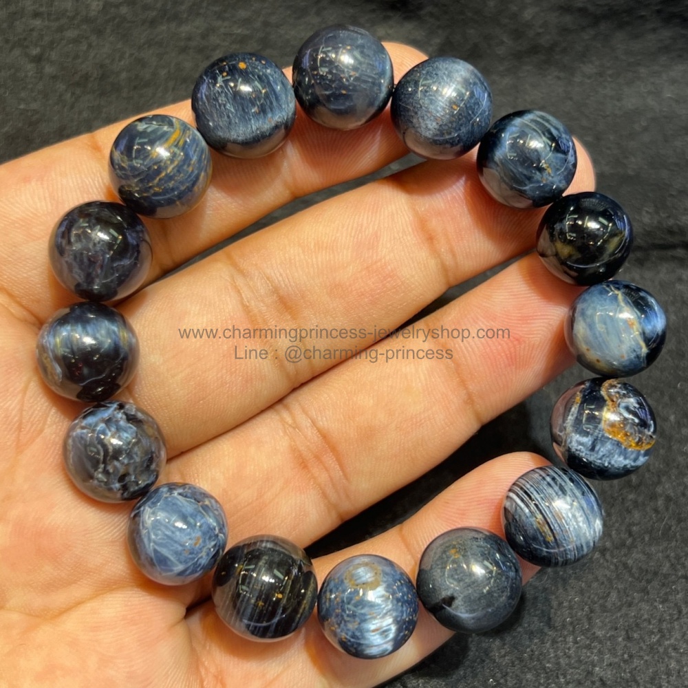 หินปีเตอร์ไซต์ หินบลูปีเตอร์ไซต์ หินปู่โสมเฝ้าทรัพย์ Pietersite 13 มม พกติดตัวหรือสวมใส่ไว้ช่วยป้องกันนะวังทรัพย์สินสูญเสียออกไป