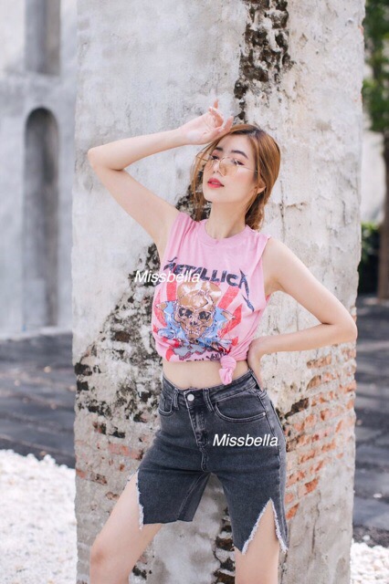 METALLICA เสื้อหัวกระโหลกผู้หญิง เสื้อแขนกุดผ้าบางเฉียบ