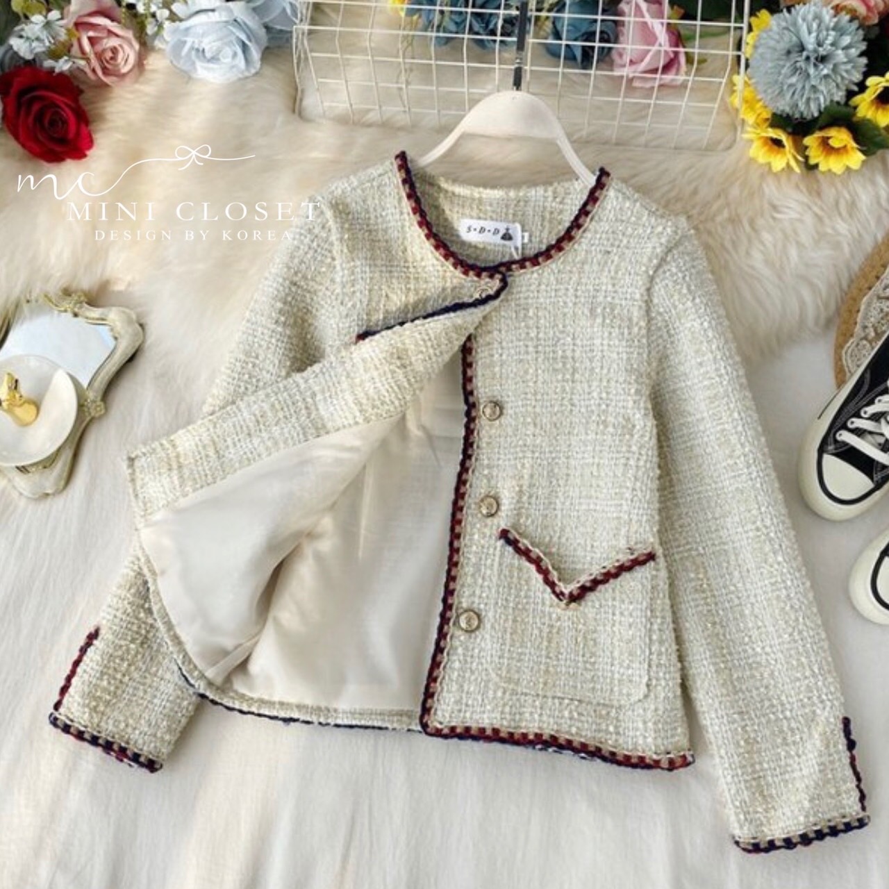 เสื้อคลุมผ้าทวีต เรียบหรูสไตล์คุณหนูเกาหลี