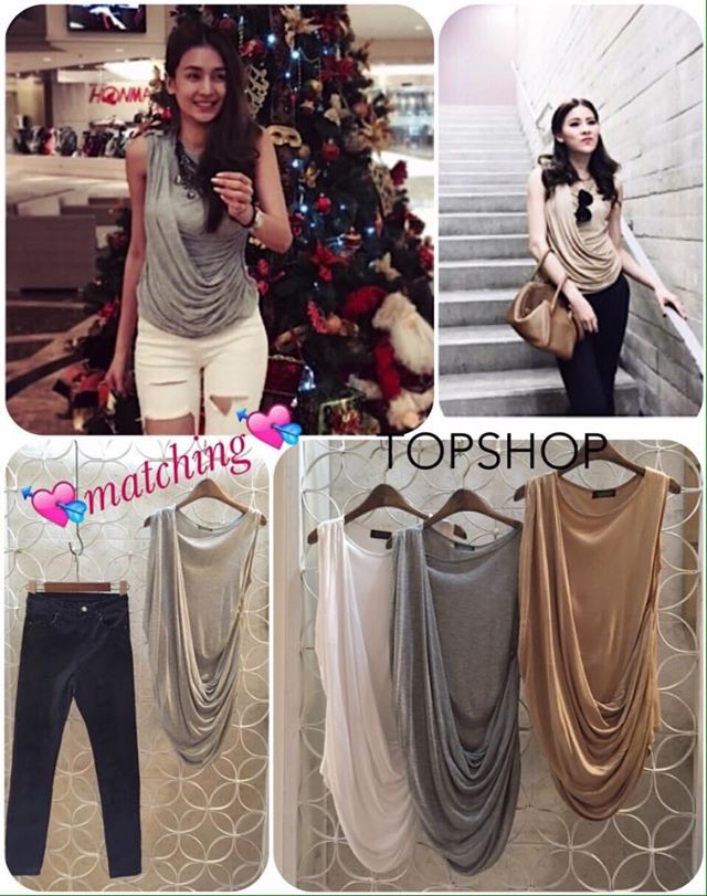 Noeynanเสื้อแขนกุด ผ้าspandex แพทเทิร์นถ่วงหน้า ใส่แล้วน่ารักแบบคุณเนย คุณแนน เลยค่ะ แบรนด์Topshop