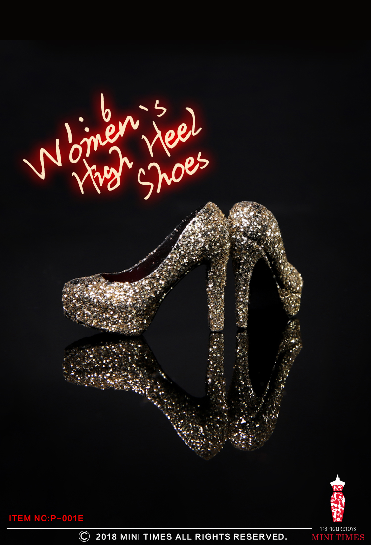 Mini Times toys P-001 Sequined gold silk crystal high heels