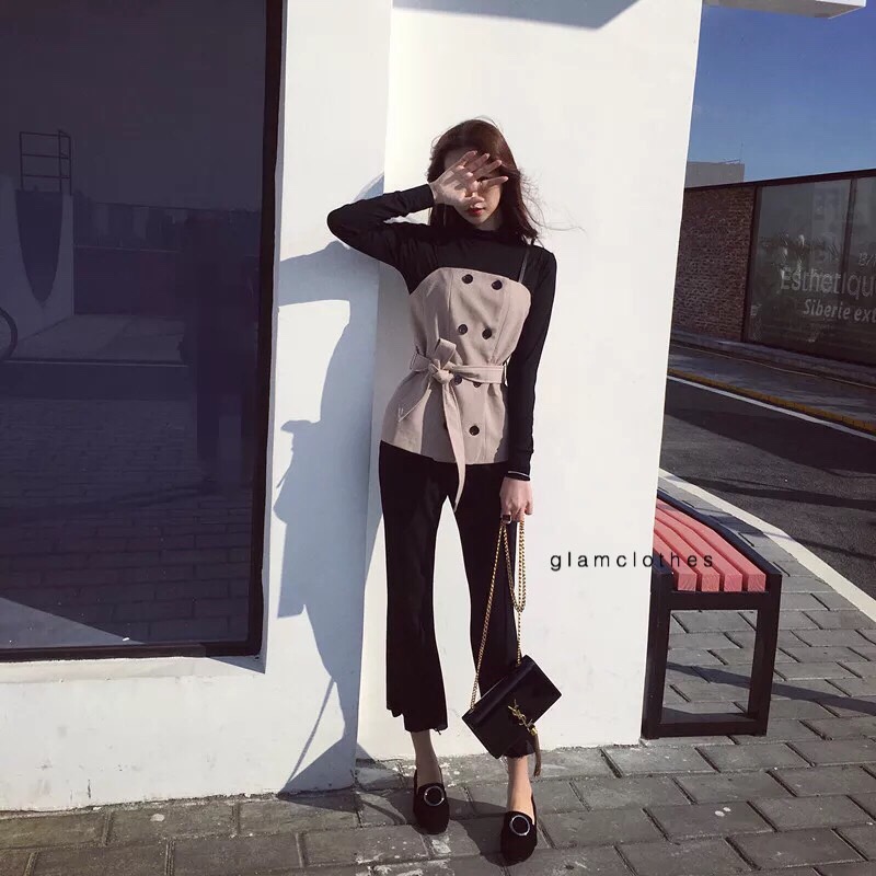 t เสื้อคอปีนแขนยาวผ้ายืดหยุ่น มาพร้อมสายเดี่ยวตัวนอก ถอดกระดุมได้มีเชือกผูกเอวปรับระดับเอวได้ค่ะ setนี้สุดคุ้มผ้าดีสุดๆจ้า