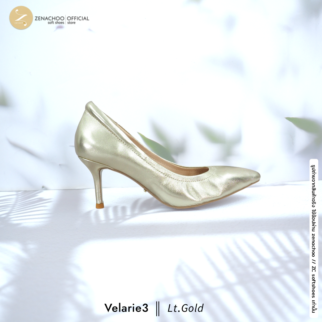 สีใหม่ ทรงปกติ เปลี่ยนไซส์ได้-ไม่รับคืน รุ่นขายดี Zenachoo Velarie3 สูง 3 นิ้ว สี Lt.Gold รองเท้าหนังแกะแท้ หัวแหลมหน้ากว้าง