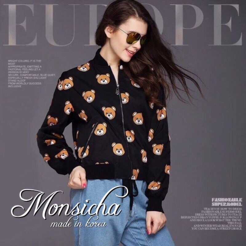 New! Jacket Moschino ลายสกรีนน้องหมี ซิปรูดหน้า ผ้าPolyester เนื้อนิ่มใส่สบายคะ