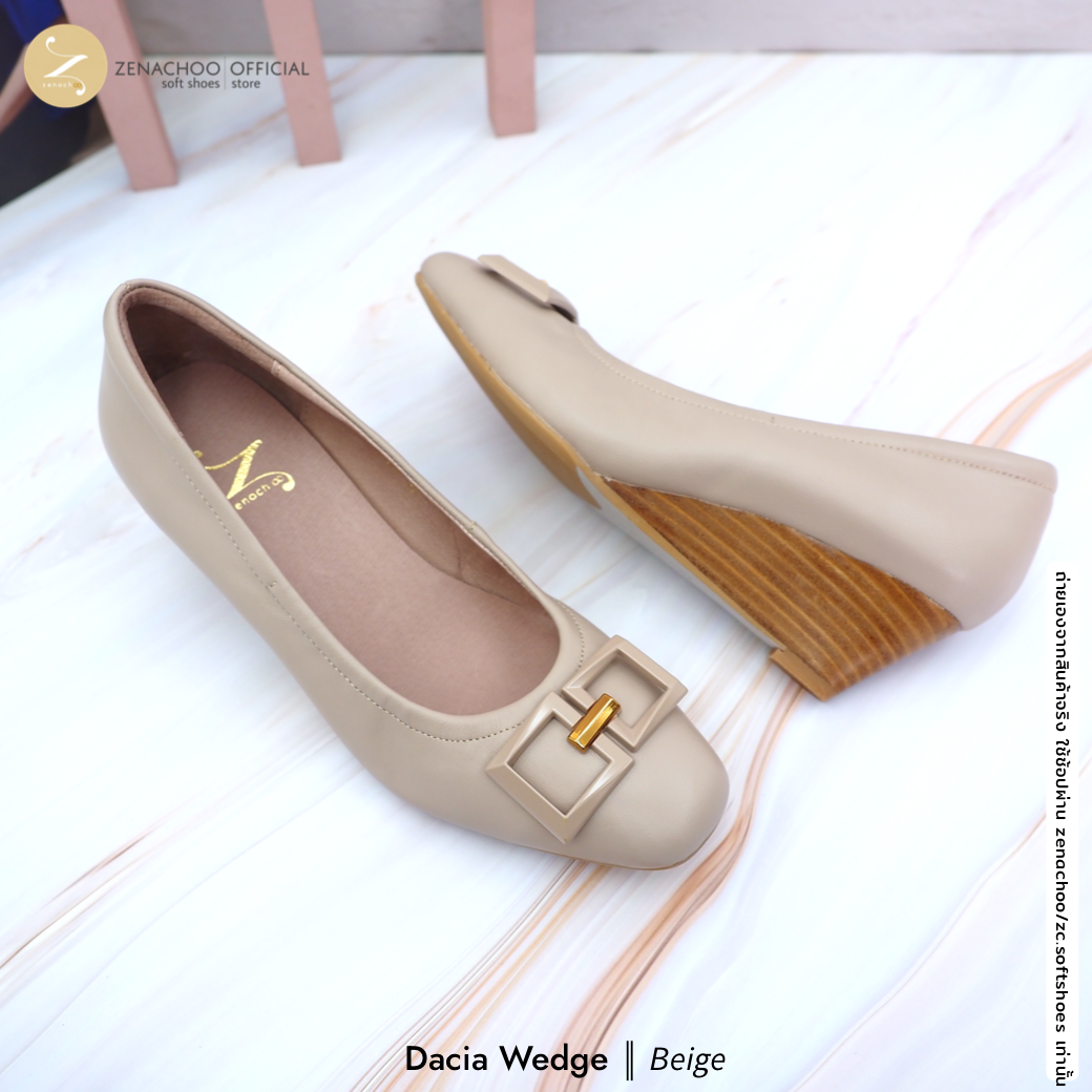 Zenachoo รุ่น Dacia Wedge รองเท้าคัทชูหัวมน หนังแกะนิ่มพิเศษ ส้น 2 นิ้ว ใส่สบาย ไม่บีบเท้า ทรงปกติ เปลี่ยนไซซ์ ไม่รับคืนสินค้าทุกกรณี