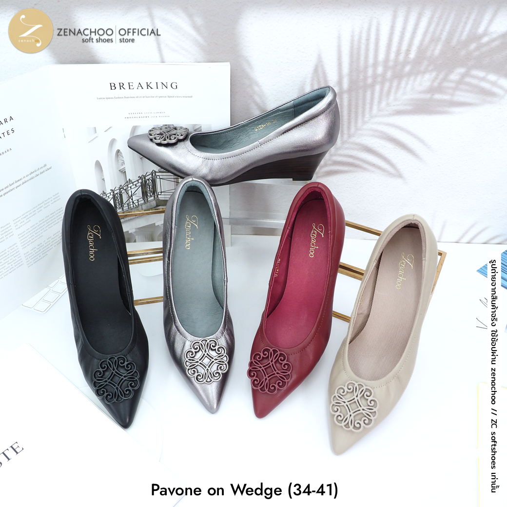 ทรงเตารีด ที่ใส่สบายที่สุดทรงปกติ:เปลี่ยนไซส์ได้-ไม่รับคืน Zenachoo Pavone Wedge สูง 2 นิ้ว รองเท้าหนังแกะแท้ ใส่สบายมาก