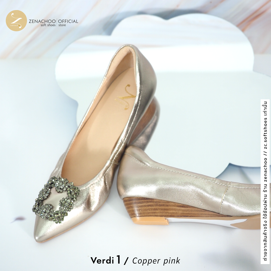 ทรงปกติ เปลี่ยนไซส์ได้-ไม่รับคืน Zenachoo รุ่น Verdi1 สูง 1นิ้ว รองเท้าหนังแกะแท้ หนังนิ่ม พื้นนุ่ม