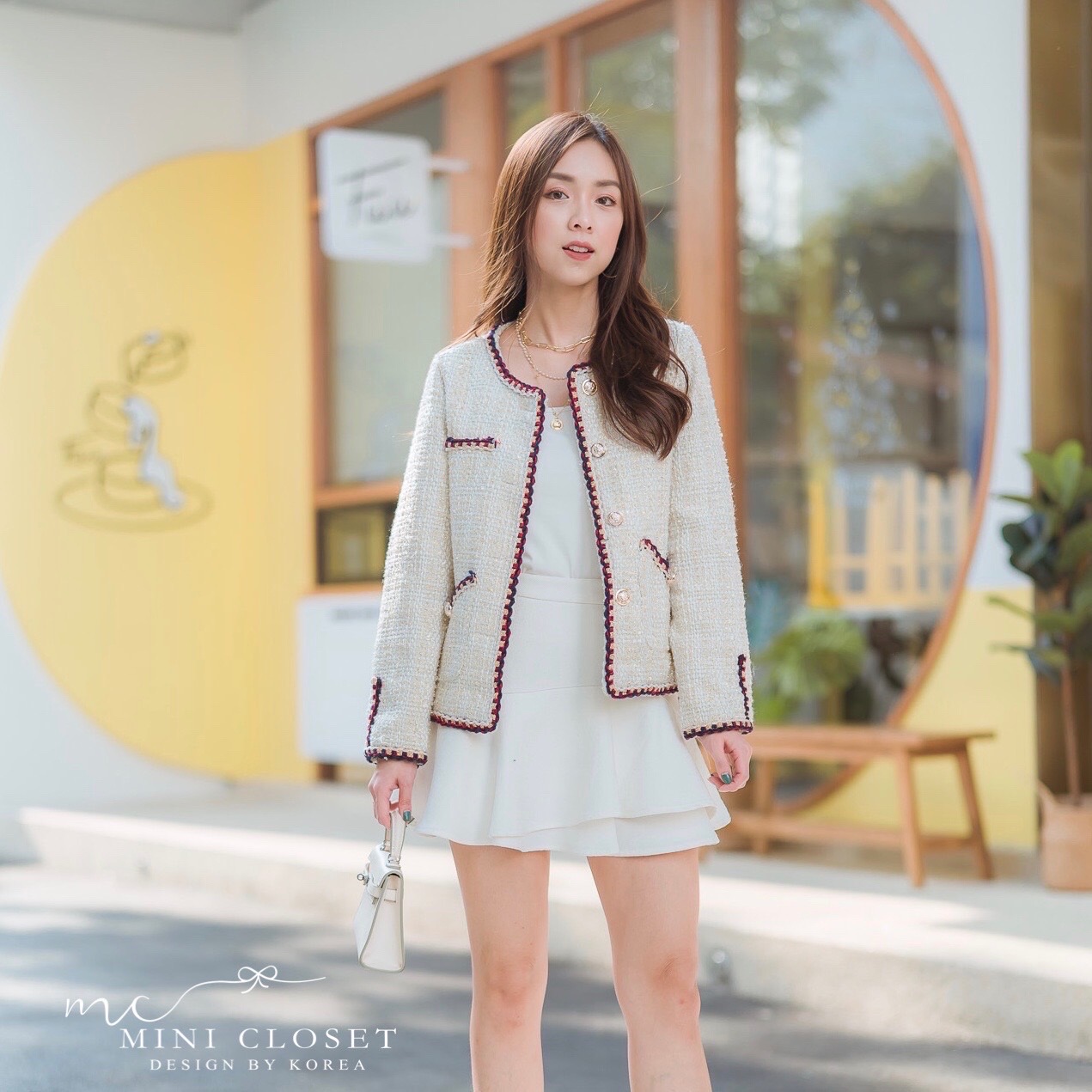 เสื้อทวิตแขนยาวสีครีม เสื้อคลุมสวยๆสไตล์เกาหลี