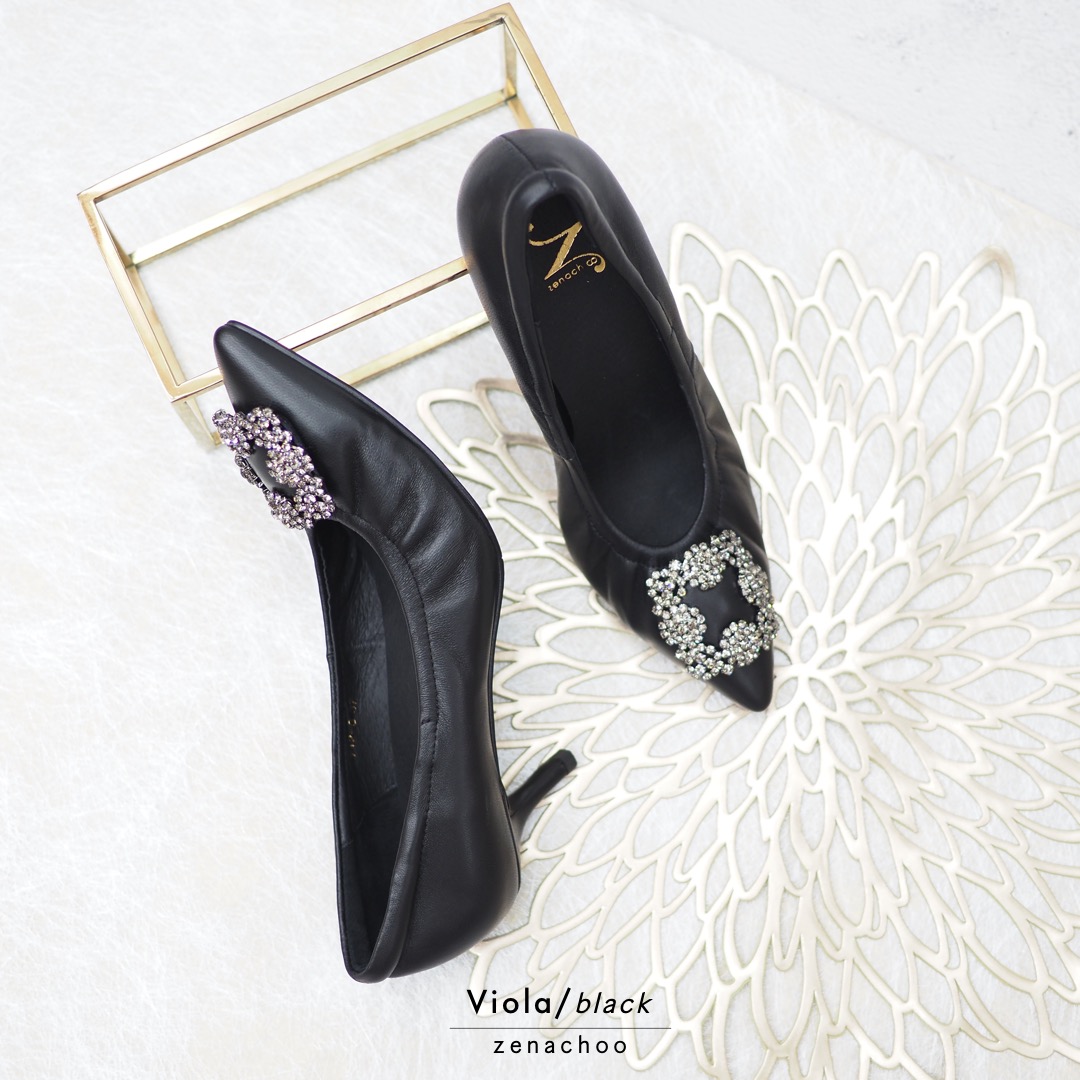 ทรงปกติ เปลี่ยนไซส์ได้-ไม่รับคืน รีสต๊อค Zenachoo Viola2 สี black ส้นสูง 2 นิ้ว รองเท้าแกะแท้ ทรงสวยไม่บีบเท้า ขายดีมาก