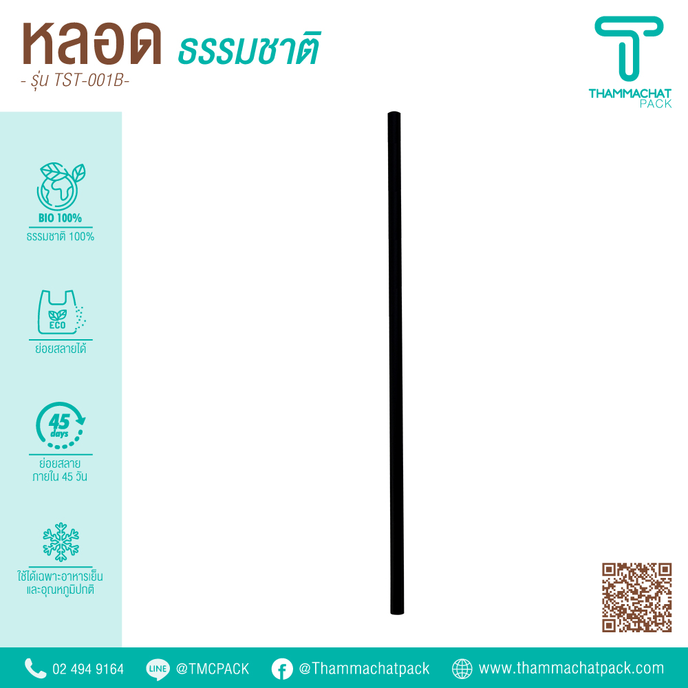 หลอดดูดน้ำ แบบตรงสีดำ 6 มม | 210 มม