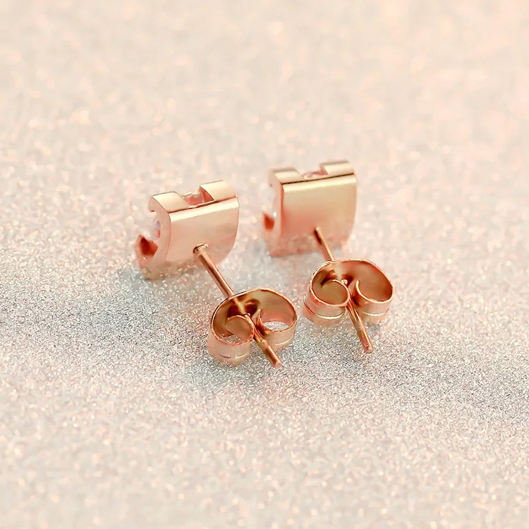 ต่างหูสำหรับผิวแพ้ง่าย Square Dots TT(พร้อมส่งสีโรสโกล)_ET142