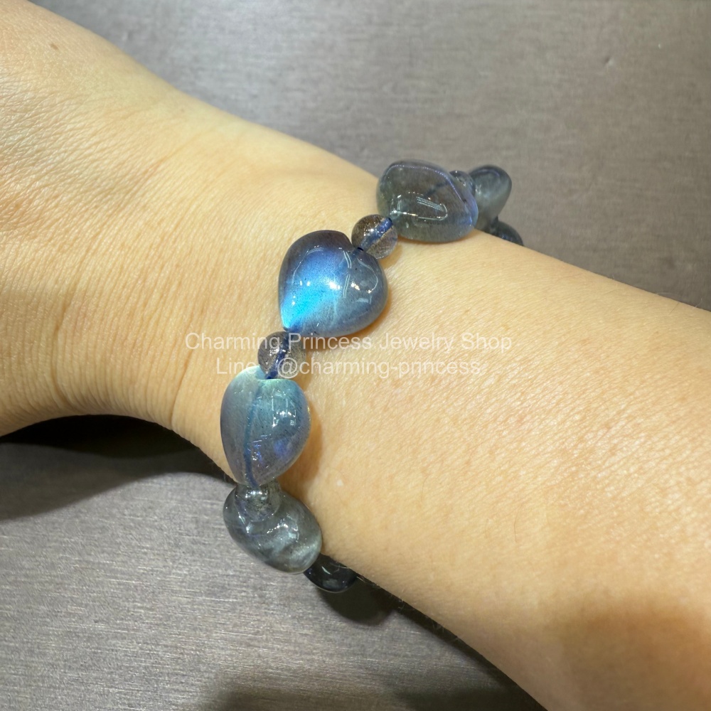 Labradorite ลาบราดอไรต์ Heart Shape and Round 14&5 มม AAA ก่อให้เกิดความคิดสร้างสรรค์ และมีสมาธิ Pastel