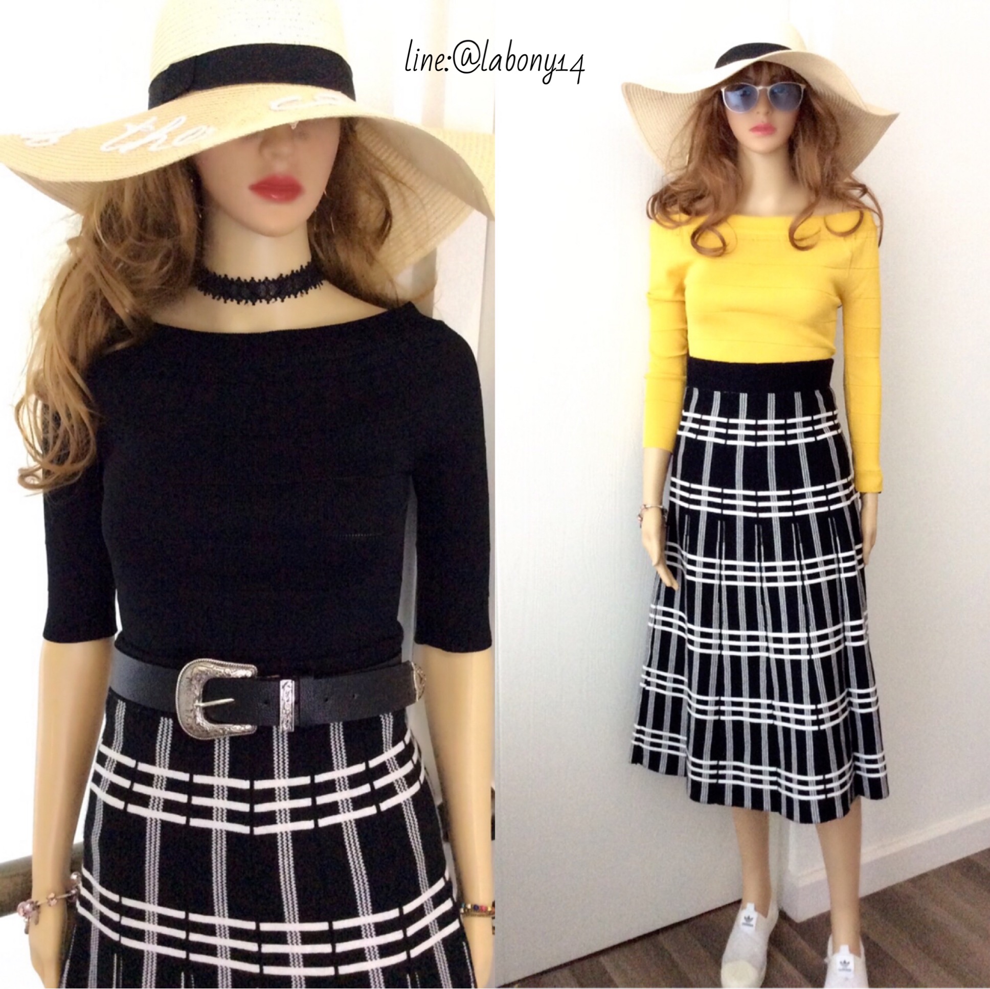 ชุดเซ็ทกระโปรงยาว มาพร้อม เสื้อปาดไหล่แขนสามส่วน