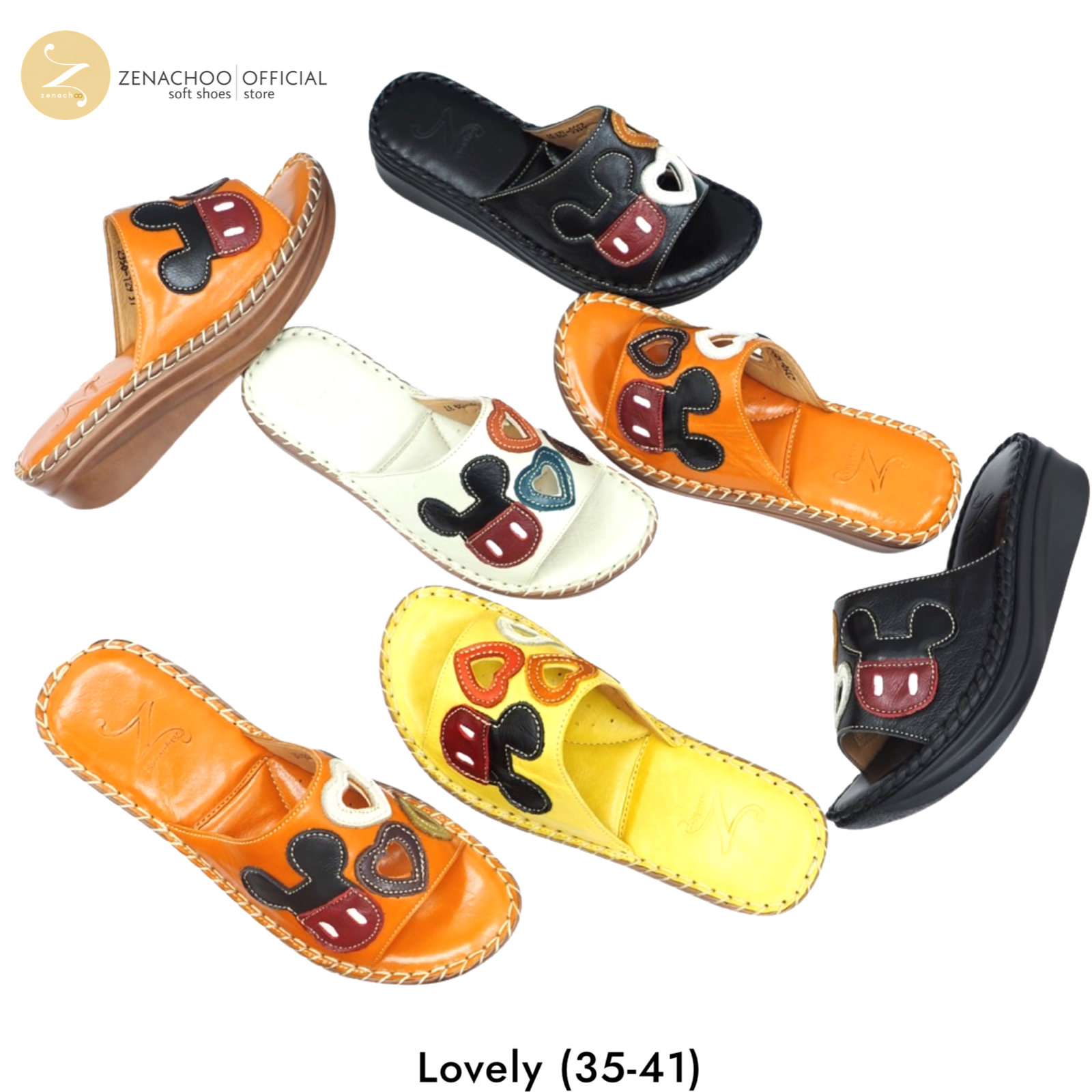 ทรงปกติ เปลี่ยนไซส์ได้-ไม่รับคืน Zenachoo รองเท้าสุขภาพ รุ่น Lovely สูง 1.5 นิ้วหนังแท้ รุ่นขายดี