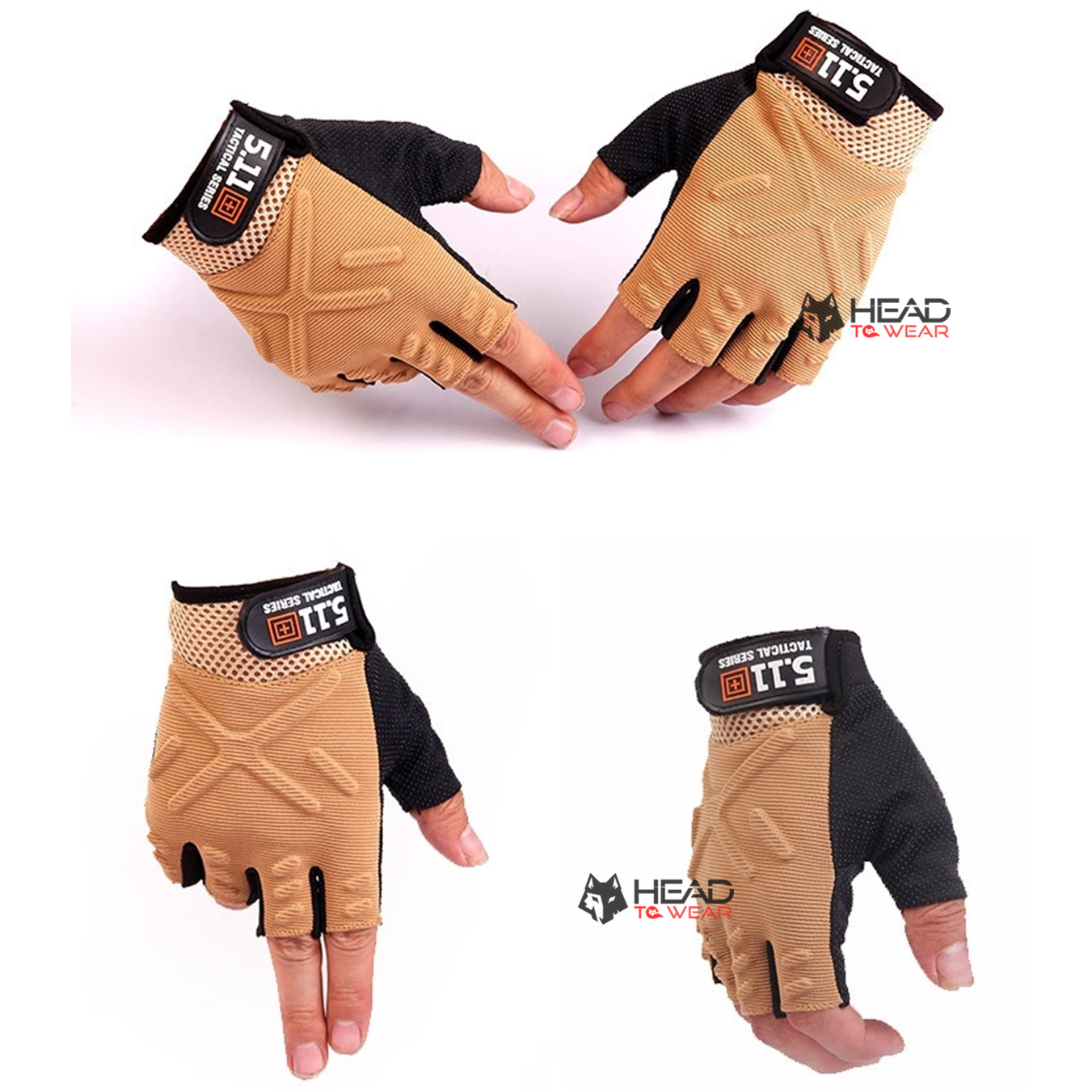 ถุงมือครึ่งนิ้ว ลายตัวเอ็กซ์ 5.11 : สีน้ำตาลทราย Tan รหัส GT011