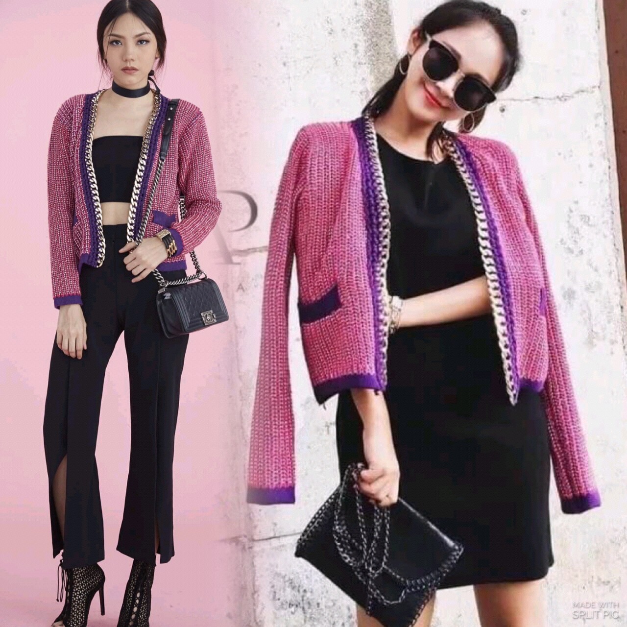 เสื้อคลุมไหมพรมสไตล์CHANEL ขอบโซ่อะไหล่สีทองอย่างดี งานสวยมากๆ ใส่แล้วเกิด สะดุดตาแน่นอนค่า ห้ามพลาดเลยน้า