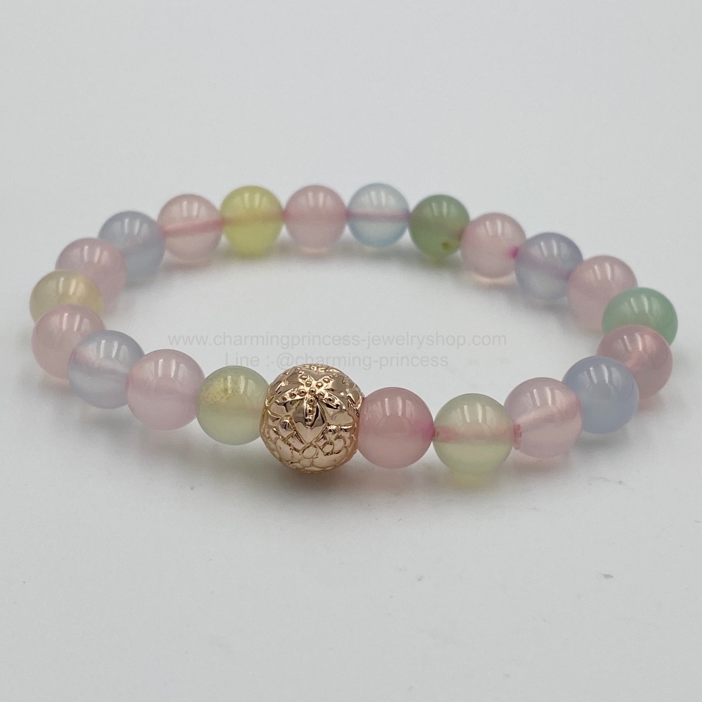 Chalcedony คาลซีโดนี แคลเซโดนี 8 มม ร้อยพร้อม ตัวคั่น มาในรูปแบบ ปลาดาว เงินแท้ ชุบทอง สัญลักษณ์แห่งความเจริญรุ่งเรืองและความปลอกภัยในการเดินทาง