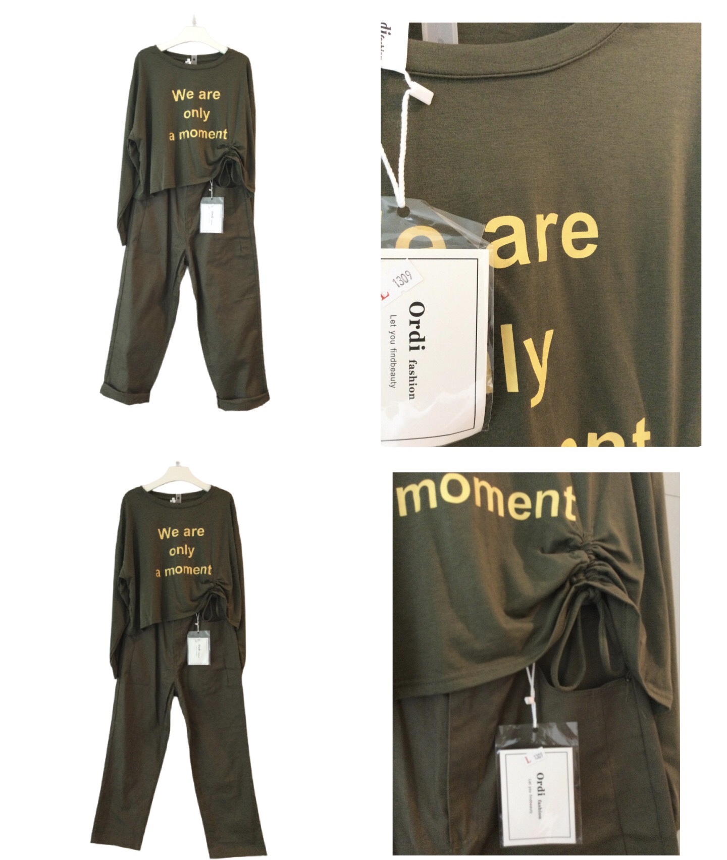 ชุดเซตขายาว เสื้อยืดโอเว่อร์ไซส์+กางเกงขายาว สีเขียวขี้ม้า