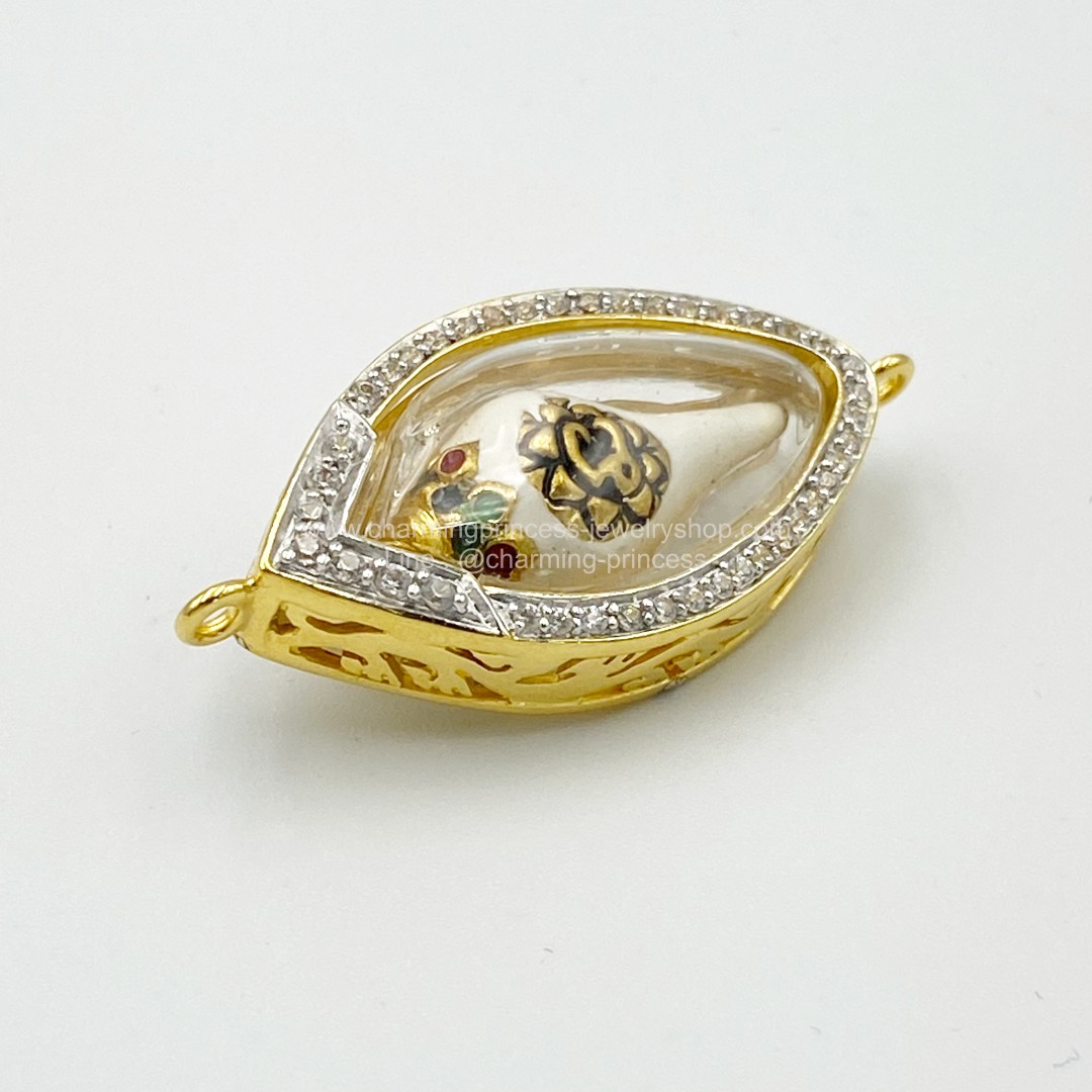 พระสังข์ สั่งรวย ครูบากฤษณะ อินทวัณโณ นำไปล้อมกรอบ อัดกันน้ำ ฝังพลอย White Zircon ไวท์เซอร์คอน *Pre-order*