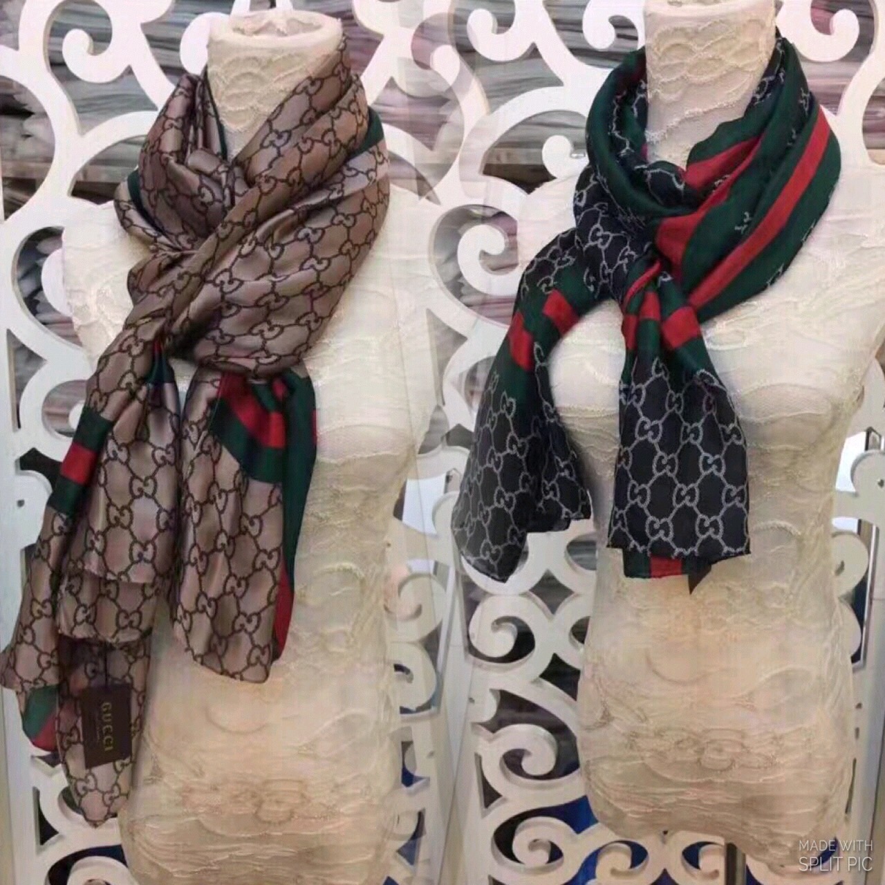 ผ้าคลุมไหล่ ผ้าพันคอ Gucci ผ้า silk เนื้อดี นุ่ม ทอลายในตัว ลายคมชัดค่ะ หนาวนี้ห้ามพลาดค่ะ