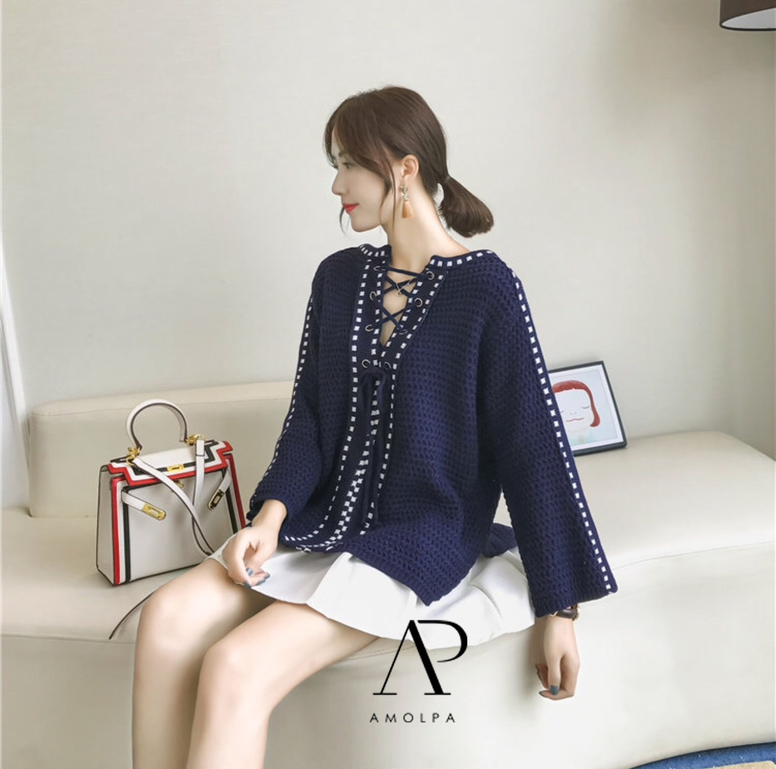 เสื้อไหมพรมเชือกสานไขว้ที่อก งานดีมากๆ