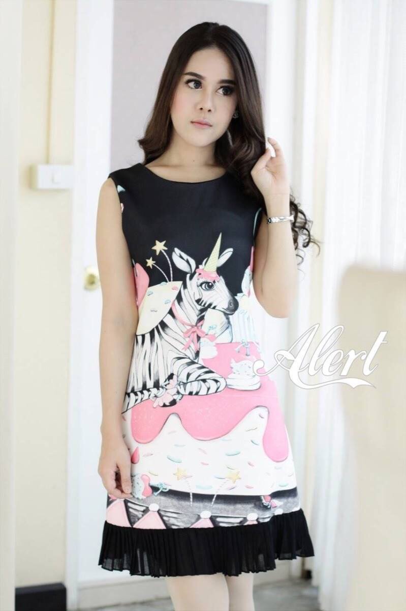 เดรสผ้าพิมพ์ลาย ลายม้าลายน่ารักหวานๆ