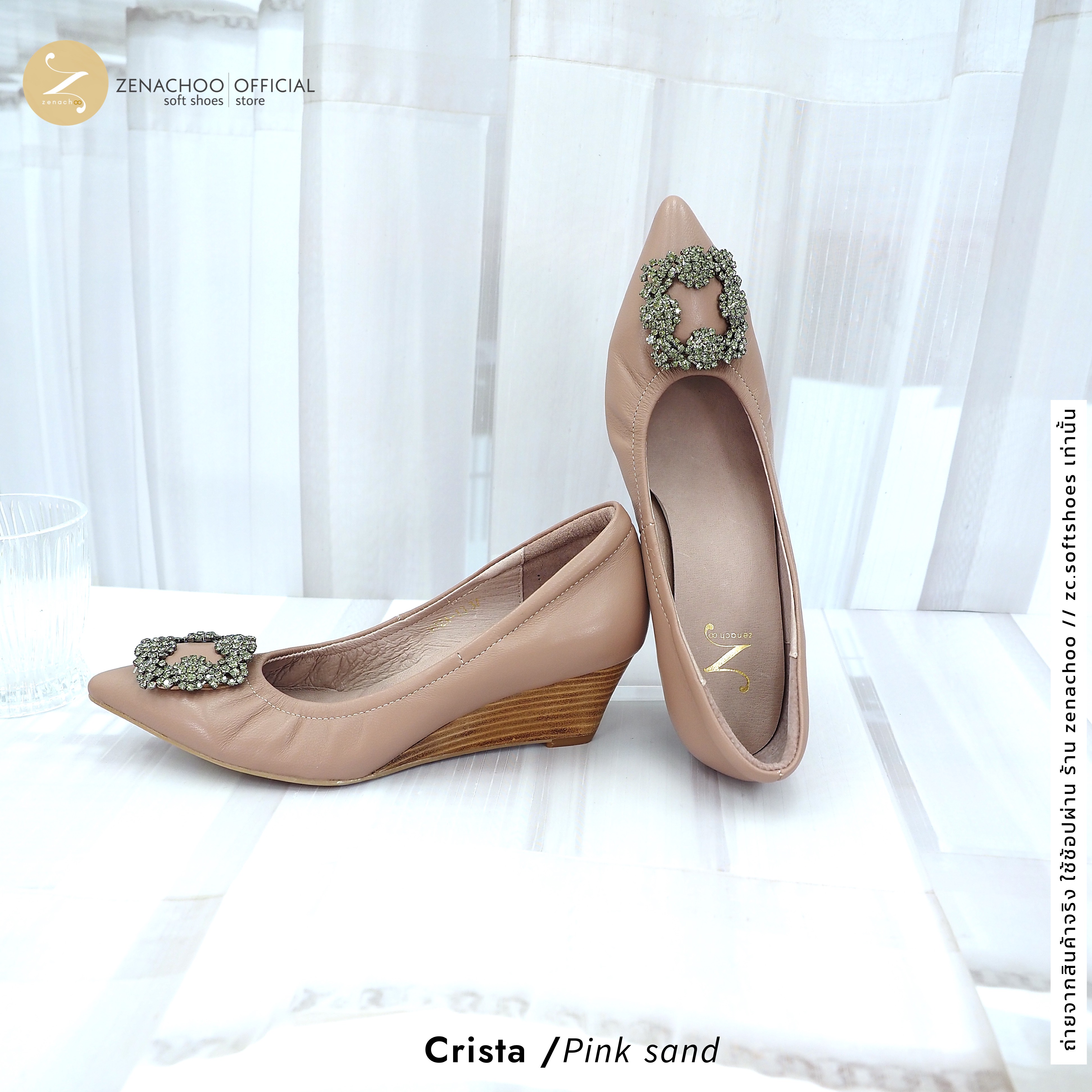 ทรงปกติ:เปลี่ยนไซส์ได้-ไม่รับคืน Zenachoo รุ่น Verdi Wedge สูง 2 นิ้ว รองเท้าหนังแกะแท้ หนังนิ่ม พื้นนุ่ม