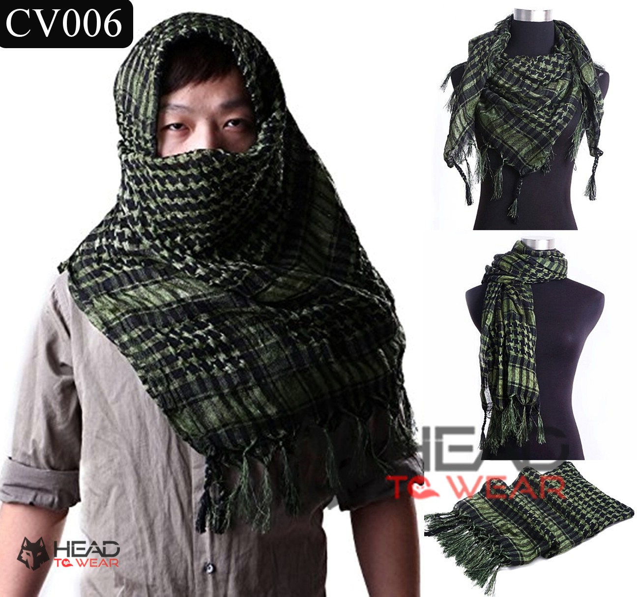 ผ้าพันคอชีมัค Shemash (เนื้อผ้า Viscose) : สีเขียว-ดำ CV006