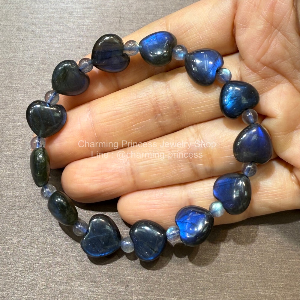 Labradorite ลาบราดอไรต์ Heart Shape and Round 11&4 มม AAA ก่อให้เกิดความคิดสร้างสรรค์ และมีสมาธิ Intense