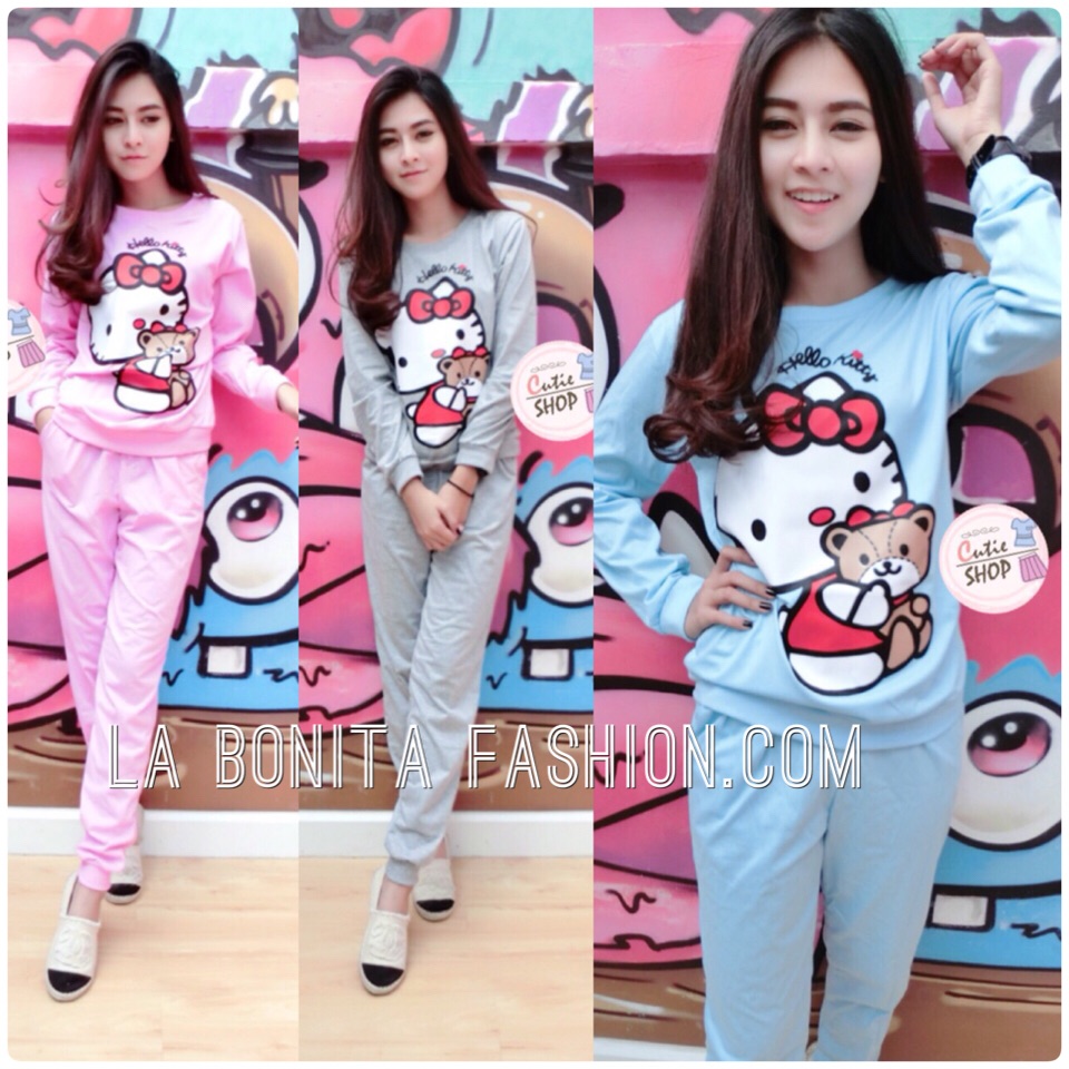 งานเซทเสื้อแขนยาวกับกางเกงขายาว สกรีน hello kitty