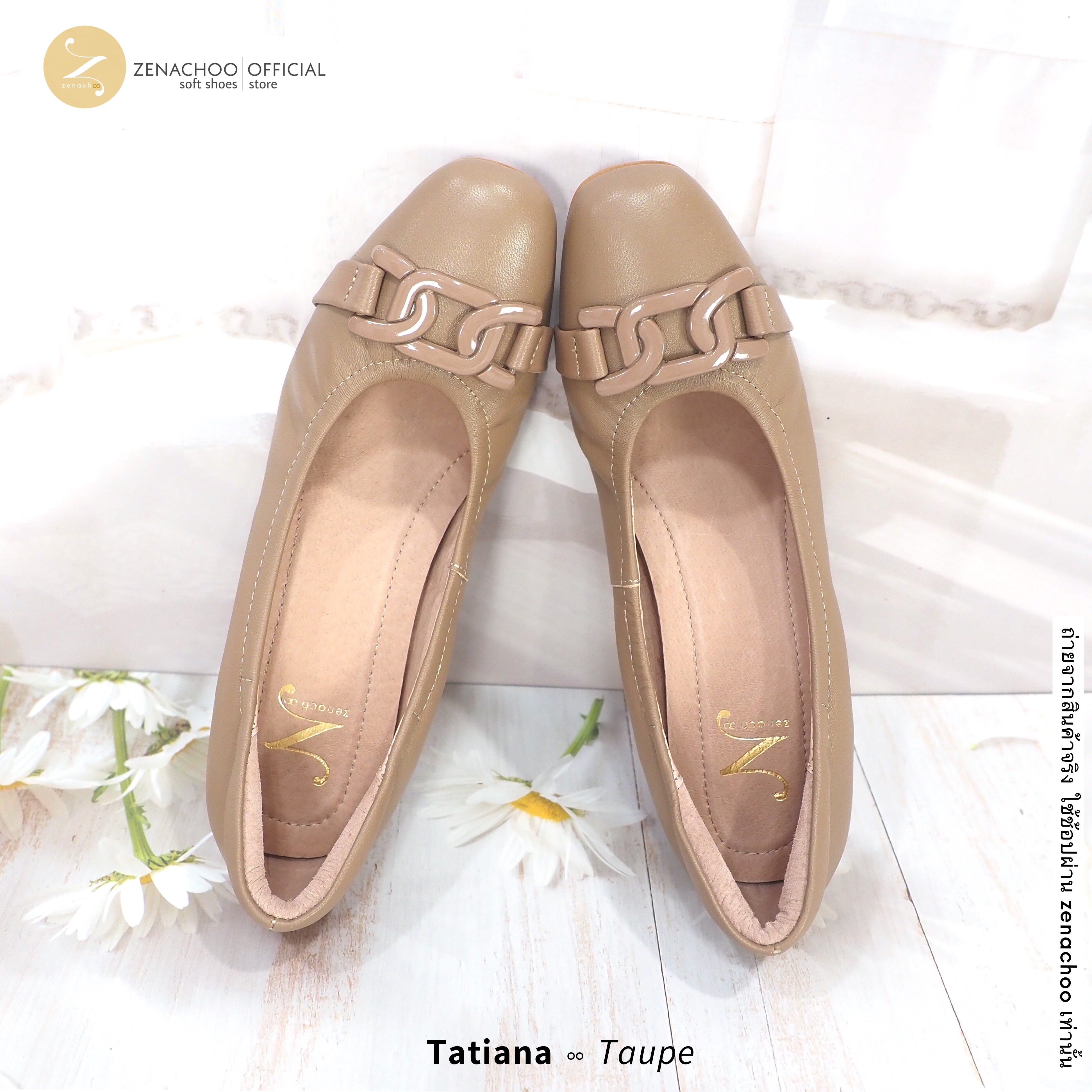 ทรงปกติ เปลี่ยนไซส์ได้-ไม่รับคืน Zenachoo รุ่น Tatiana สูง2นิ้ว หนังแกะแท้ ทรงสวยมาก