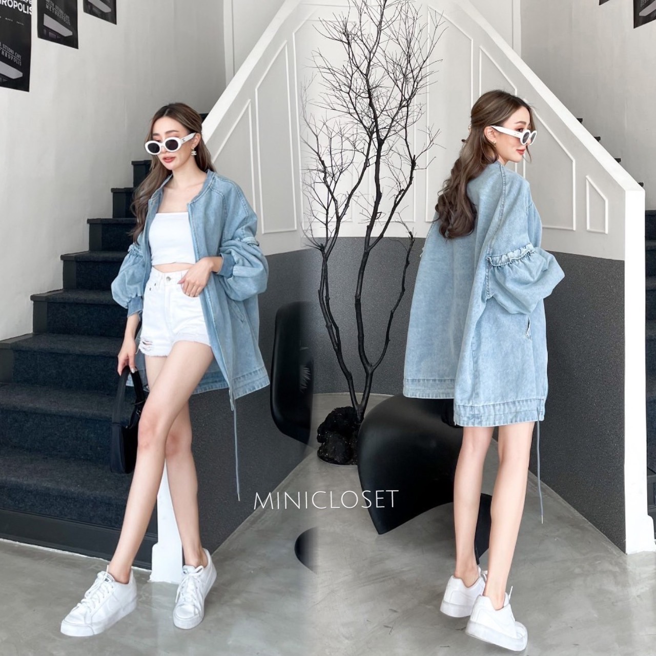 เสื้อคลุมยีนส์น่ารักสไตล์เกาหลี เสื้อคลุมโอเวอร์ไซส์