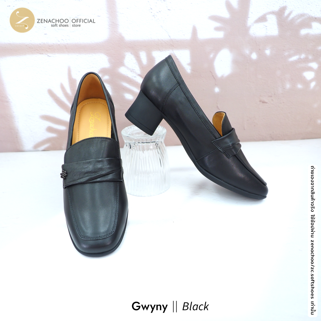 ทรงปกติ เปลี่ยนไซส์ได้-ไม่รับคืน พื้นยางนิ่ม เพื่อสุขภาพ Zenachoo Gwyny สูง 2 นิ้ว รองเท้าหนังแกะแท้ ใส่สบายมาก