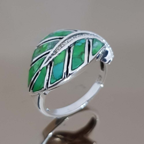 แหวนหินนําโชค เงินแท้ 925 เทอร์ควอยซ์ สีเขียว ดีไซส์ใบไม้ Turquoise เทอร์ควอยซ์ Turquoise เทอร์ควอยซ์ สีเขียว Green Turquoise Leaves Design Ring 925 Sterling Silver