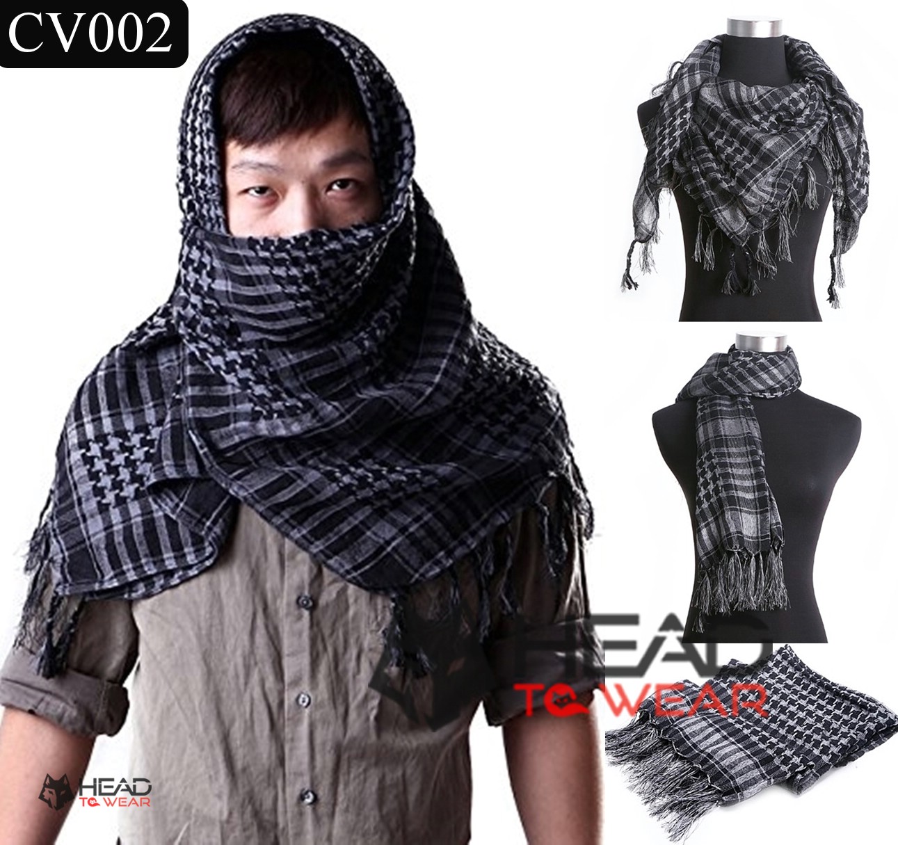 ผ้าพันคอชีมัค Shemash (เนื้อผ้า Viscose) : สีเทา-ดำ CV002
