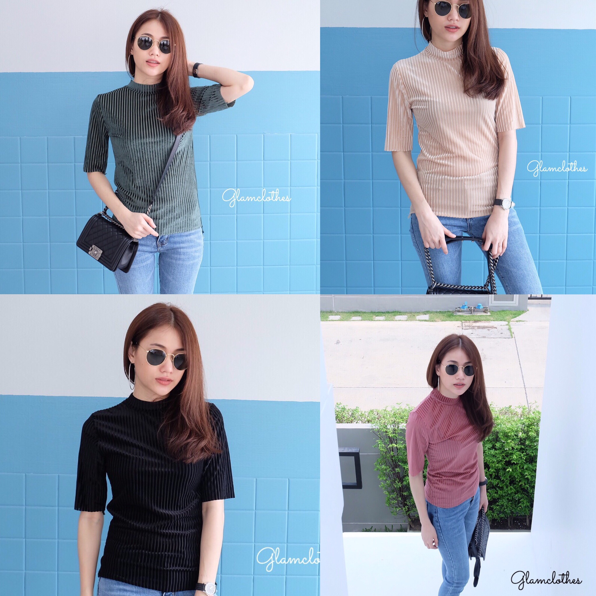New!! velvet pleated เสื้อคอกลมเนื้อผ้ากำมะหยี่สลับซีทรูบาง ตัวนี้น่ารักค่ะ ใส่สวย คอเต่านิดๆ แต่ไม่ร้อน เพราะเนื้อไม่หนา ใส่สบายมากค่ะ