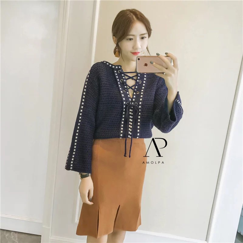 เสื้อไหมพรมเชือกสานไขว้ที่อก งานดีมากๆ