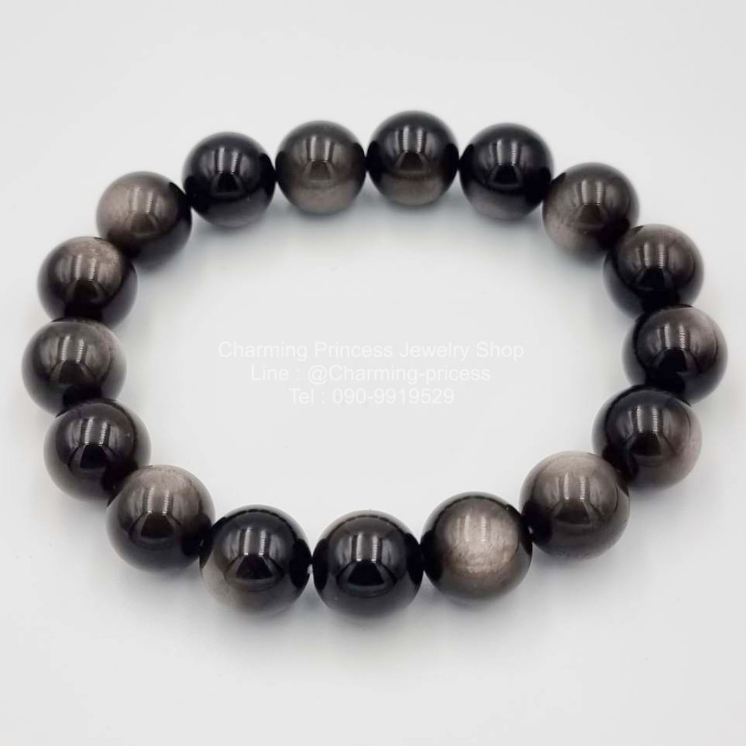 Silver Sheen Obsidian ซิลเวอร์ชีน ออบซิเดียน 12 มม ช่วยขับไล่โชคชะตาที่เลวร้าย
