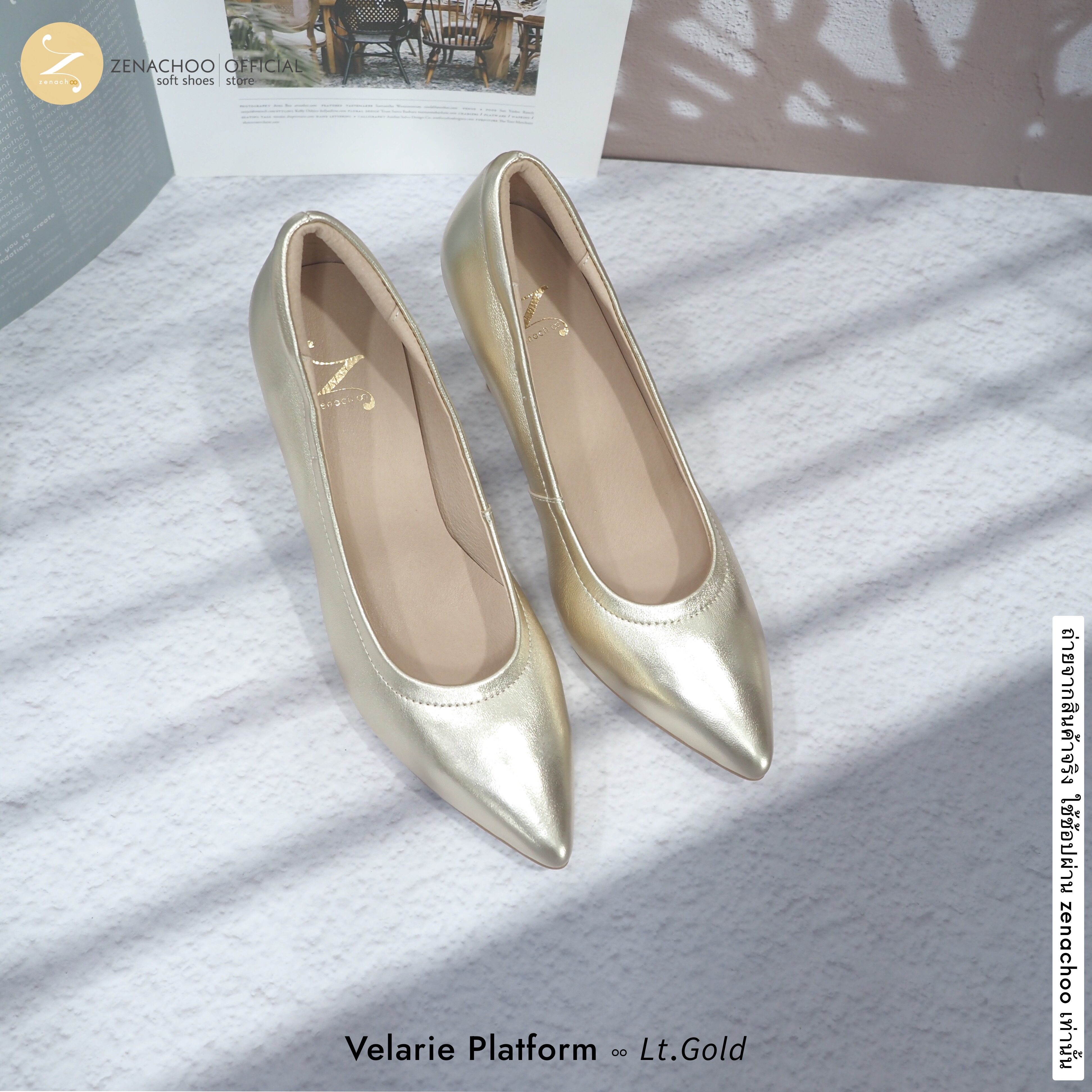 ทรงปกติ เปลี่ยนไซส์ได้-ไม่รับคืน Zenachoo รุ่น Velarie Platform สูง 3.5นิ้ว เสริมด้านหน้า 2ซม. หนังแกะแท้ หน้ากว้างไม่บีบเท้า หนังนิ่มมาก